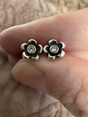 Original Pandora Ohrstecker Silber klar fünf Blütenblätter Blume RAR