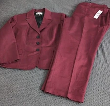 Le Suit Petite Womens Fire Red/Black Business Blazer Pants Set 22W