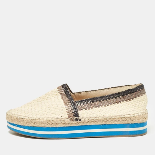 Espadrilles plates Prada en cuir tissé crème/marron à enfiler taille 39