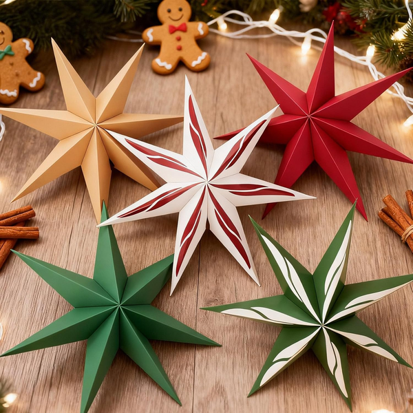 5 StüCk Papiersterne Zum AufhäNgen GrüN Rot 30Cm 7 Zacken Faltsterne Weihnachten-image