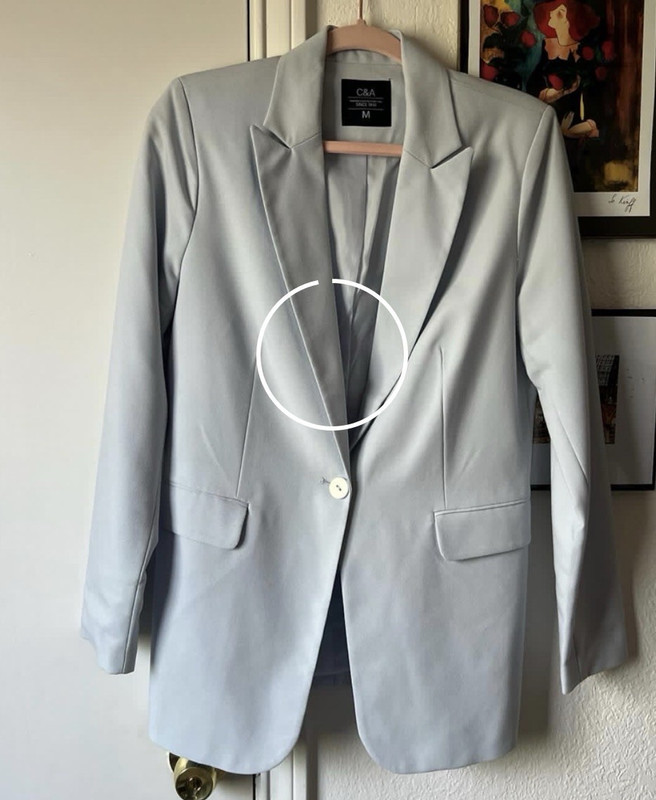 C&A Light Blue Single Button Lined Blazer Notch Lapel Pockets Size M
