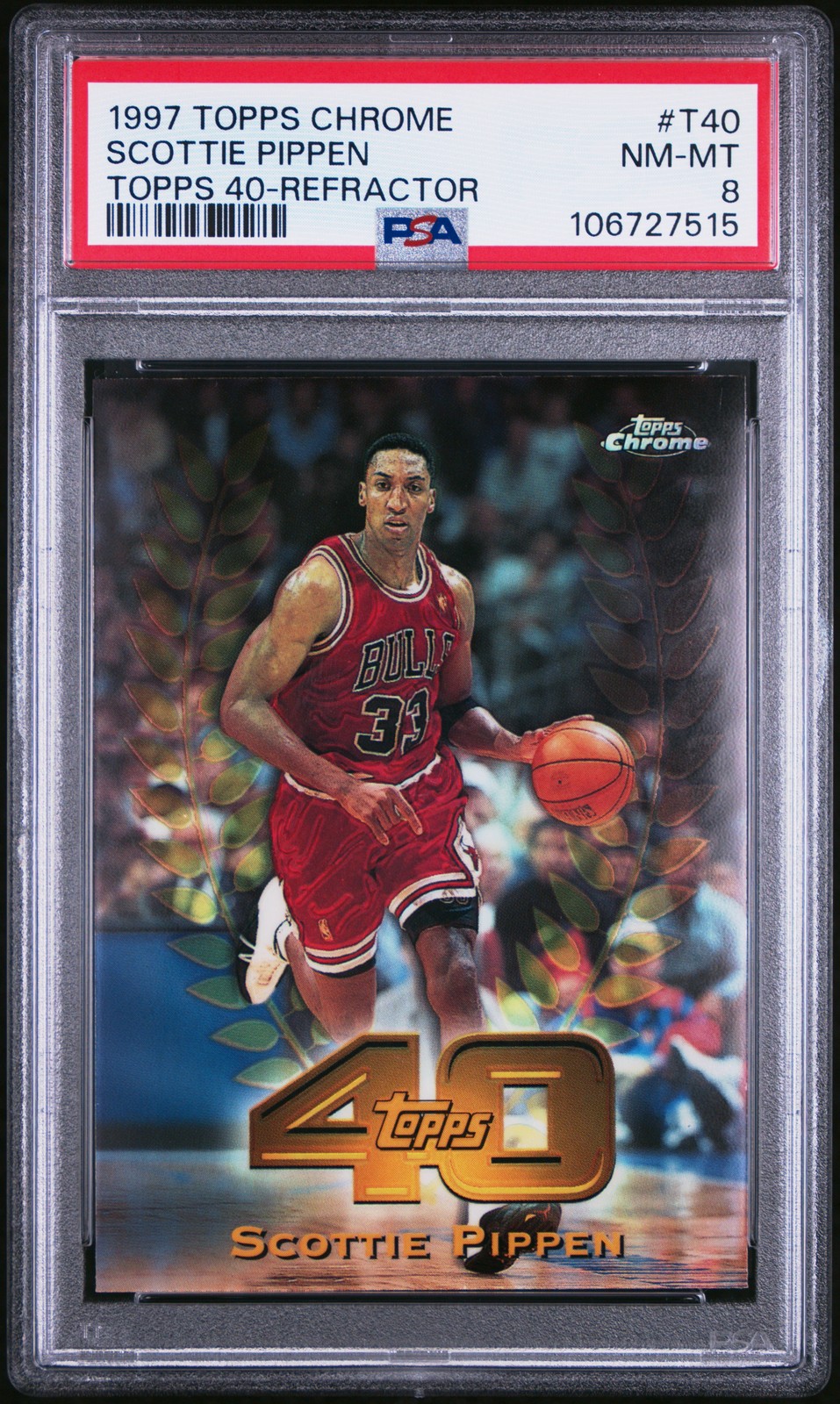 1997 TOPPS CHROME TOPPS 40 REFRACTOR #T40 SCOTTIE PIPPEN PSA 8