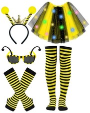 5pcs LED Light Up Bee Costume Set - Yellow Tutu, Antenna Headband, Sunglasses, S