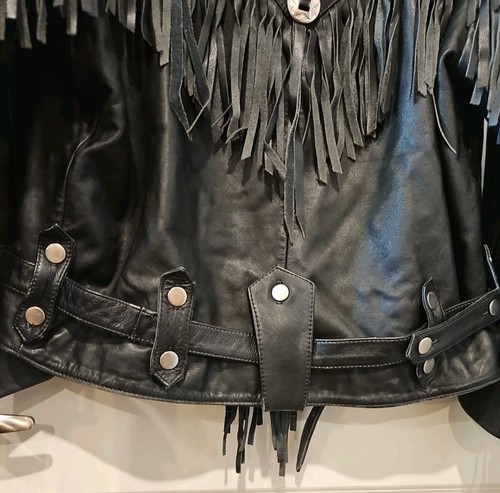 Vintage Open Road Leather Fringe Motorcycle Jacket Men's Size 46 Black Pockets - Picture 12 of 21