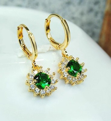 3.00Ct Lab Created Green Emerald Drop & Dangle Earrings 14K Yellow Gold Plated