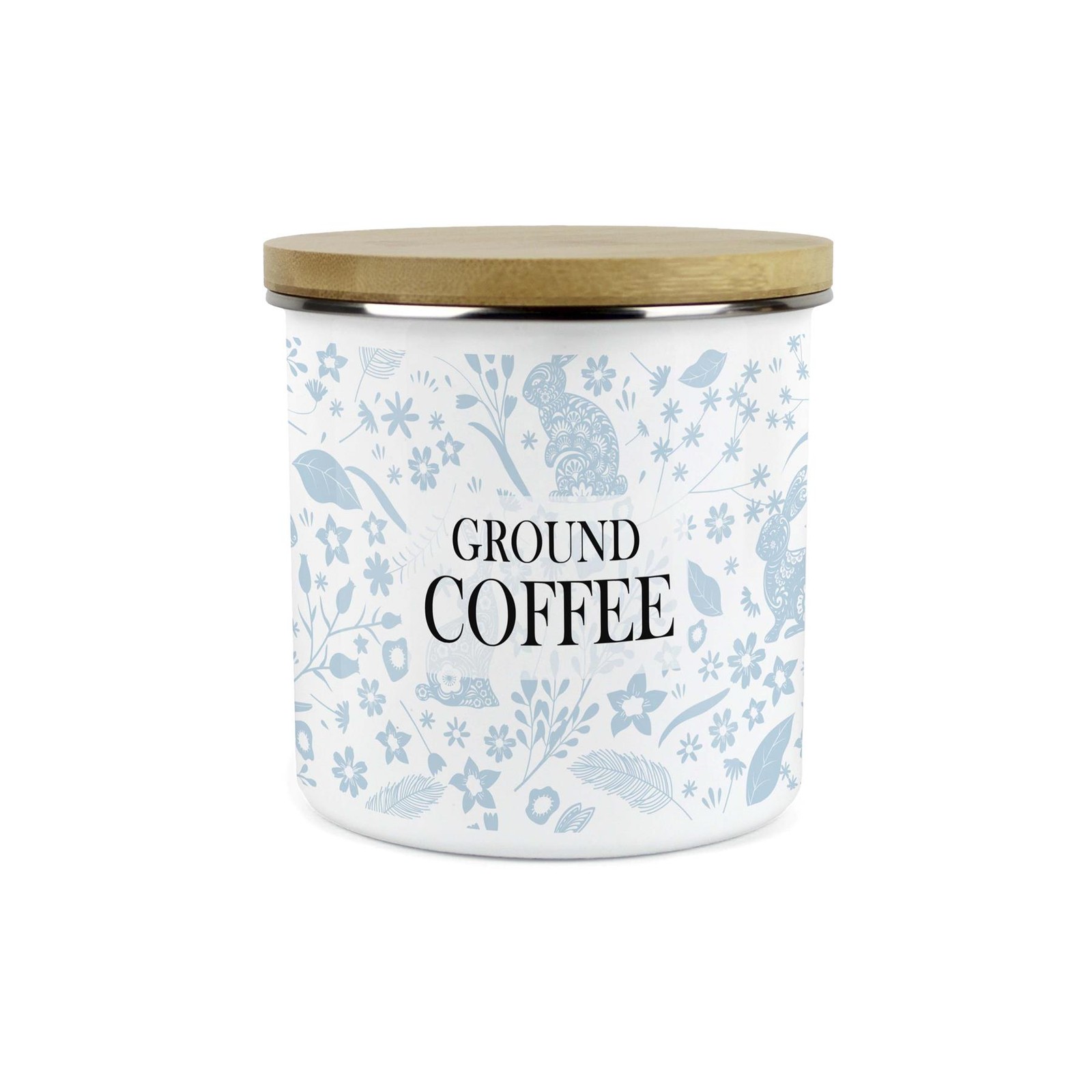 Wild Rabbits Ground Coffee Storage Canister - Blue Enamel Food/Drink Container