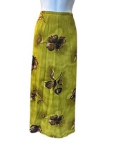 Vintage Gantos Chartreuse Floral Print Midi Skirt Satin Polyester 90s Boho 14