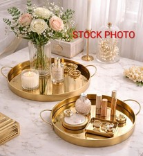 Gold Trays For Wedding  Vanity Decor Mirrored Bottom With Handles 14" And 10"
