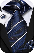 Mens 70 inches Tie Set With Cufflinks Handkerchief Set For Wedding or Busines...