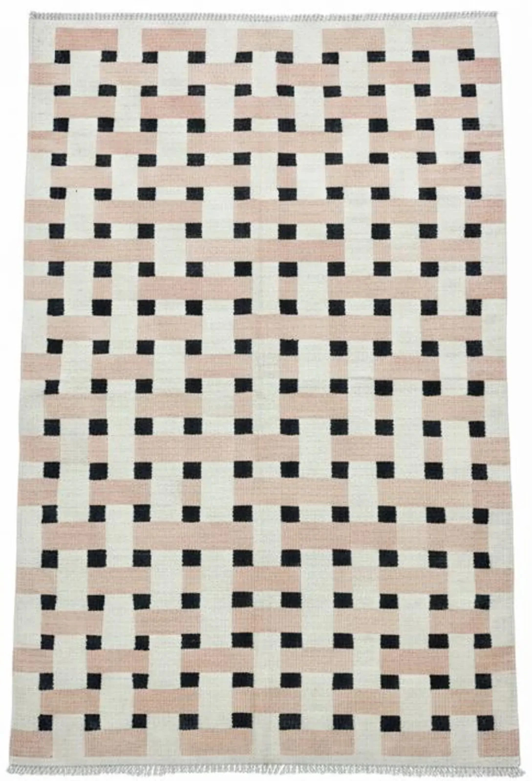 Handwoven Wool Dhurrie Rug Color Black, Cream & Beige Handmade Design Carpet Rug