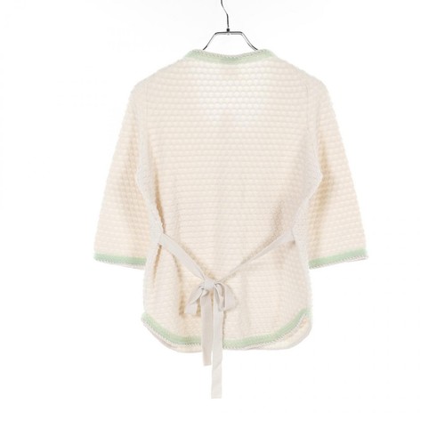 Chanel Coco Mark Pearl Button No Collar Jacket White Green Used
