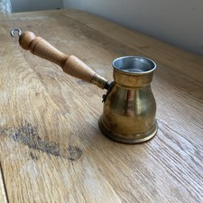 Vintage Türkische Messing Kaffeekanne Ibrik Wasserkocher Holzgriff