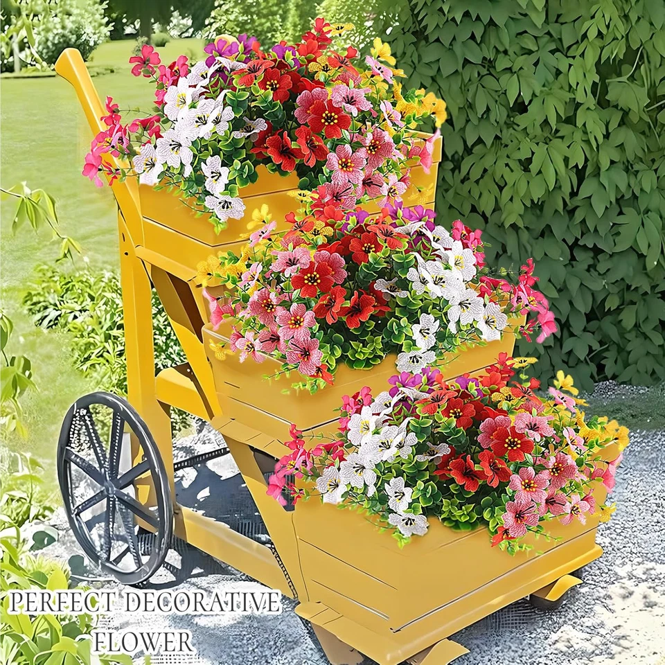 7 Mazzi Di Fiori Artificiali, Piante Finte Resistente Ai Raggi UV, Fiori Decorat - Immagine 3 di 4