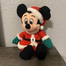 Disney Store Mickey Mouse Santa Beanie Baby Plush Christmas Vintage 1990s