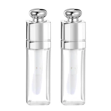 2 Pack Empty Lip Gloss Tubes Clear Refillable Lips Balm Bottles Silver 