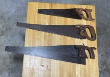 Lot of 3 Vintage Hand Saws 30" 27" 19" Wood Handle Antique Rustic Tool Set
