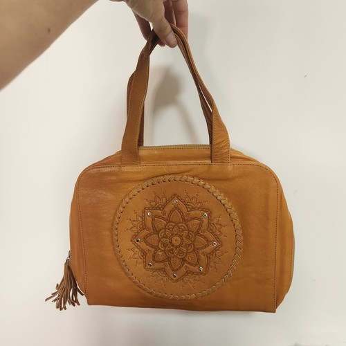 Mahiya Leather Tooled Nappy Organiser Tan Boho Nappy Bag - Picture 2 of 13