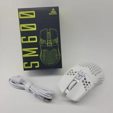SM600 Lightweight Gaming Mouse White USB Optical 6-Button RGB NEW Sealed
