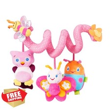 Jollybaby Crib Stroller Toys, 0-12 Months, Sensory Hanging, Music Box, Pink