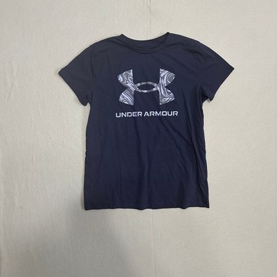 Under Armour Womens Graphic T-Shirt Navy Blue Marble Logo Loose Fit Size Large