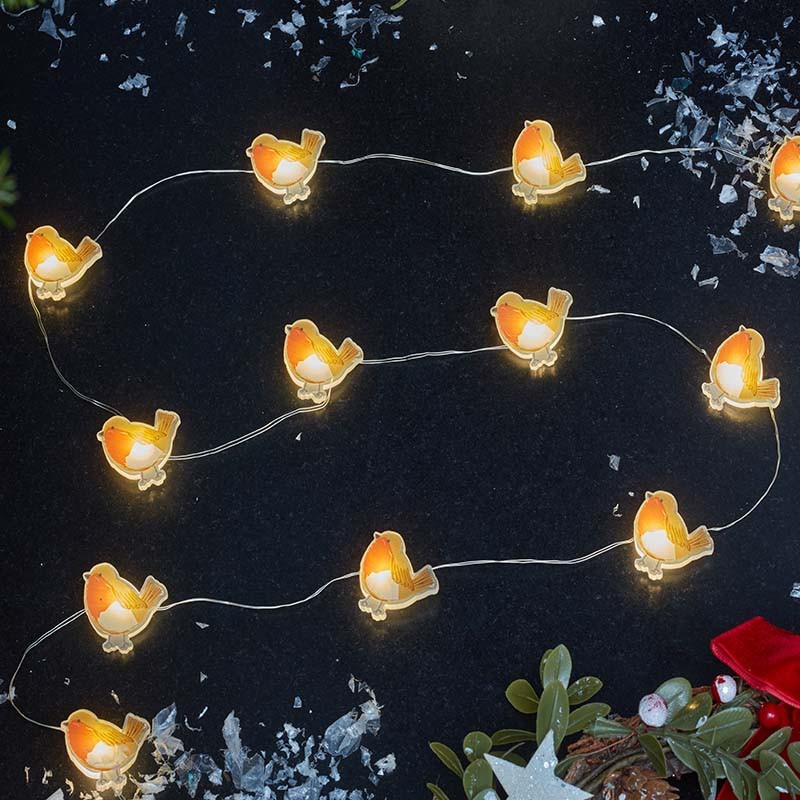 20 Robin Christmas Lights Warm White Battery Operated Timer
