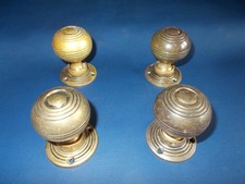 Vintage 2 pairs Brass Beehive Door Knobs with Plates - Old Reeded (No Spindles)