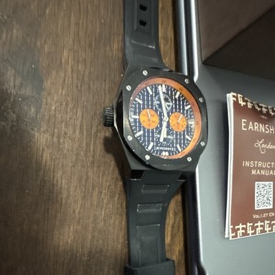 Thomas Earnshaw Quartz Chronograph Black/Orange Dial Rubber Strap Watch w/ Box