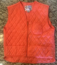 Vtg Duck Bay Vest Mens Sz Small Orange Duck Hunting Game Bag Pockets Quilted