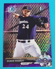2017 Bowman Chrome Prospects Purple Shimmer #BCP169 Brandon Woodruff Card E4