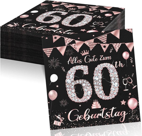 Geburtstagsdeko Servietten RoséGold 33X33Cm 40 StüCk FüR 60. Geburtstag Mann-image