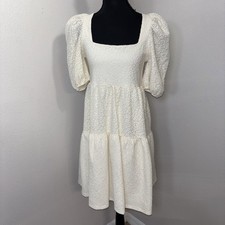 MNG Dress Women's Small Cream Lace Crocheted Ruffle Tiered Boho Cottage Summer