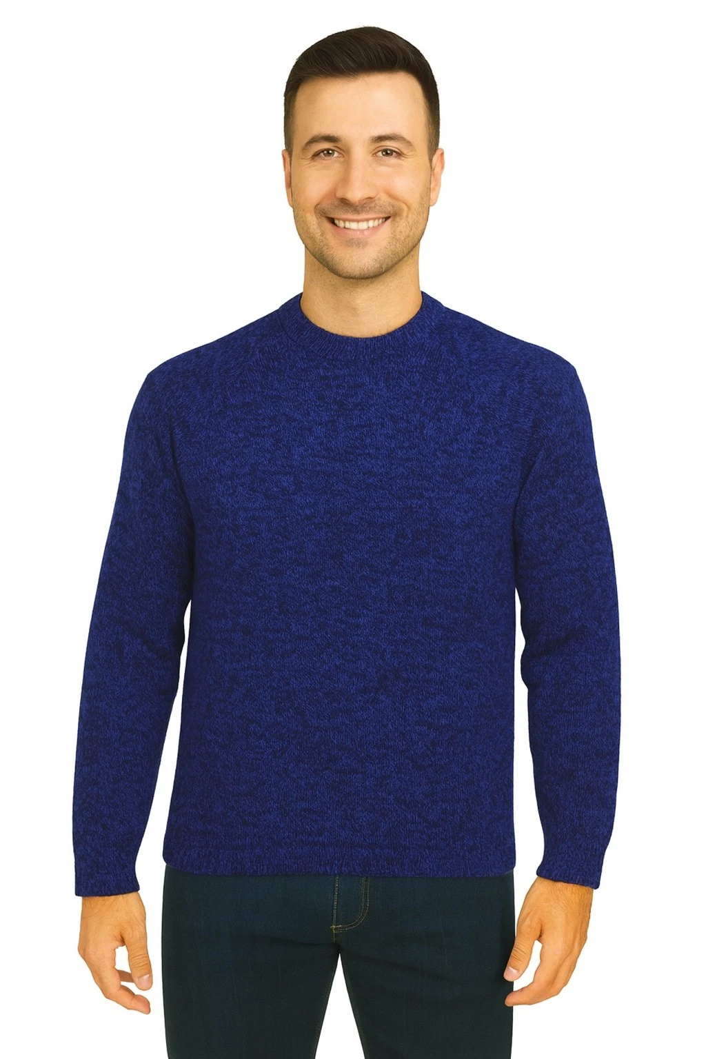 MEN HANDMADE ANDEAN ALPACA SOLID BLUE SWEATER SZ L
