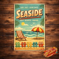 Rustic Iron Artwork Vintage Beach Wall Decor Tin Sign 8x12