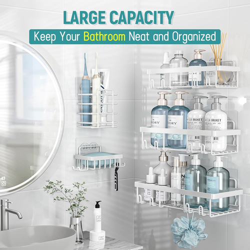 Shower Caddy 5 Pack, Bathroom Shower Organizer Rack for inside Shower, Adhesive - Picture 2 of 12