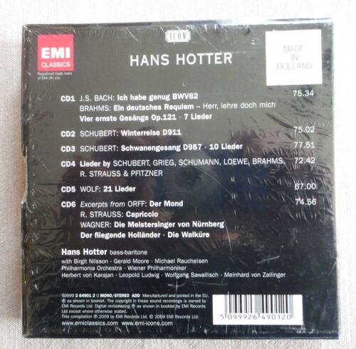 2009 New 6 CD Hans Hotter The Great Bass Baritone Bach Brahms Schubert Wagner - Foto 2 di 3