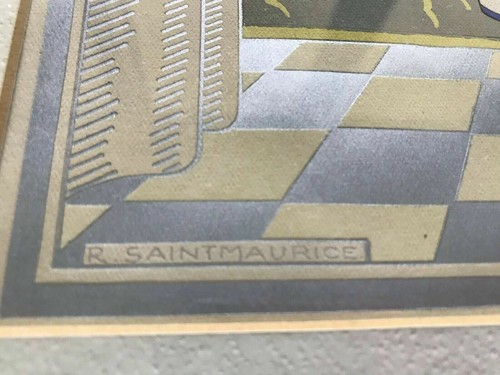 Antique FRENCH FASHION POCHOIR Art Deco Modernist "SPRING" Signed SAINTMAURICE - Picture 5 of 5