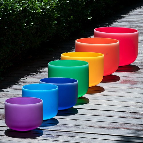 Juego de cuencos cantores CVNC 432Hz 6"-12" 7 piezas color chakra cristal con estuche Reiki Heal - Imagen 4 de 8