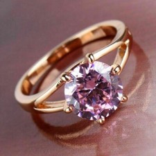 Women's 6 Prong Lab Created Pink Sapphire Engagement Solitaire Ring 925 Silver