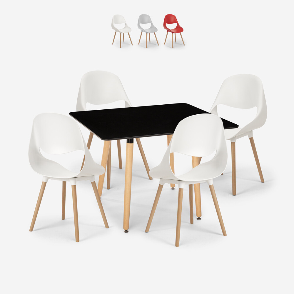 Juego mesa negra 80 x 80 cm cuadrada 4 sillas diseño escandinavo...