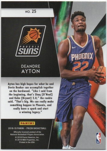 Deandre Ayton 2018-19 PANINI PRIZM BASKETBALL Freshman Phenoms RC #25 Suns - Picture 2 of 2