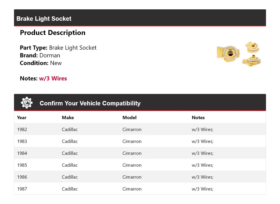 Enchufe de luz de freno para Cadillac Cimarron Dorman 1982-1987 1983 1984 1985 1986 Foto 2 de 4