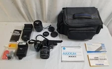 MINOLTA 3000i 35mm SLR CAMERA w ProSpec AF Lens, M500C Flash, & ProSpec 270ZX 