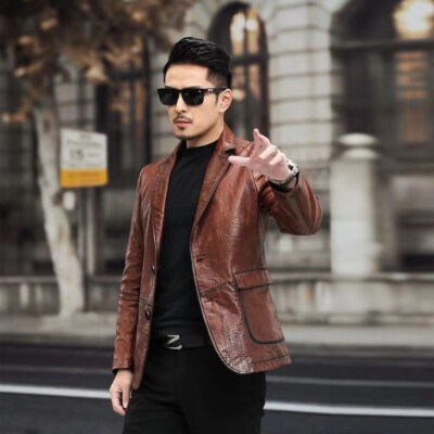 Mens New Jacket Slim Handsome Short Casual faux Leather Jacket