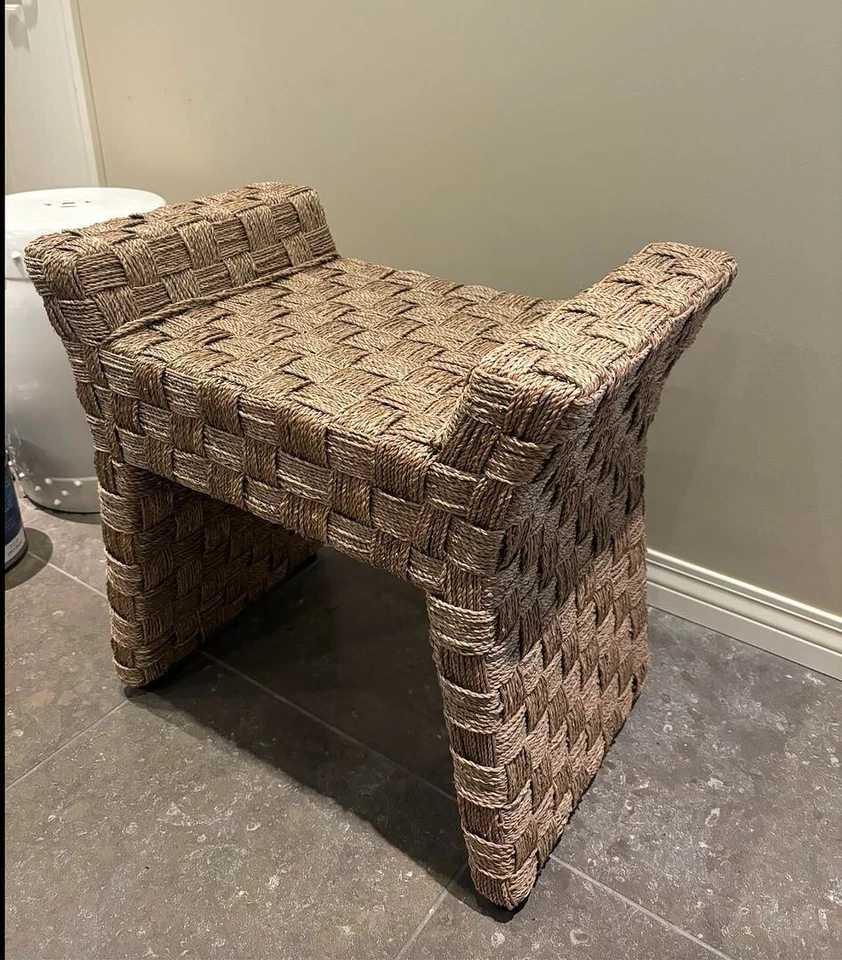 Checkered Weave Hyacinth Vanity Stool - Image 3 of 4