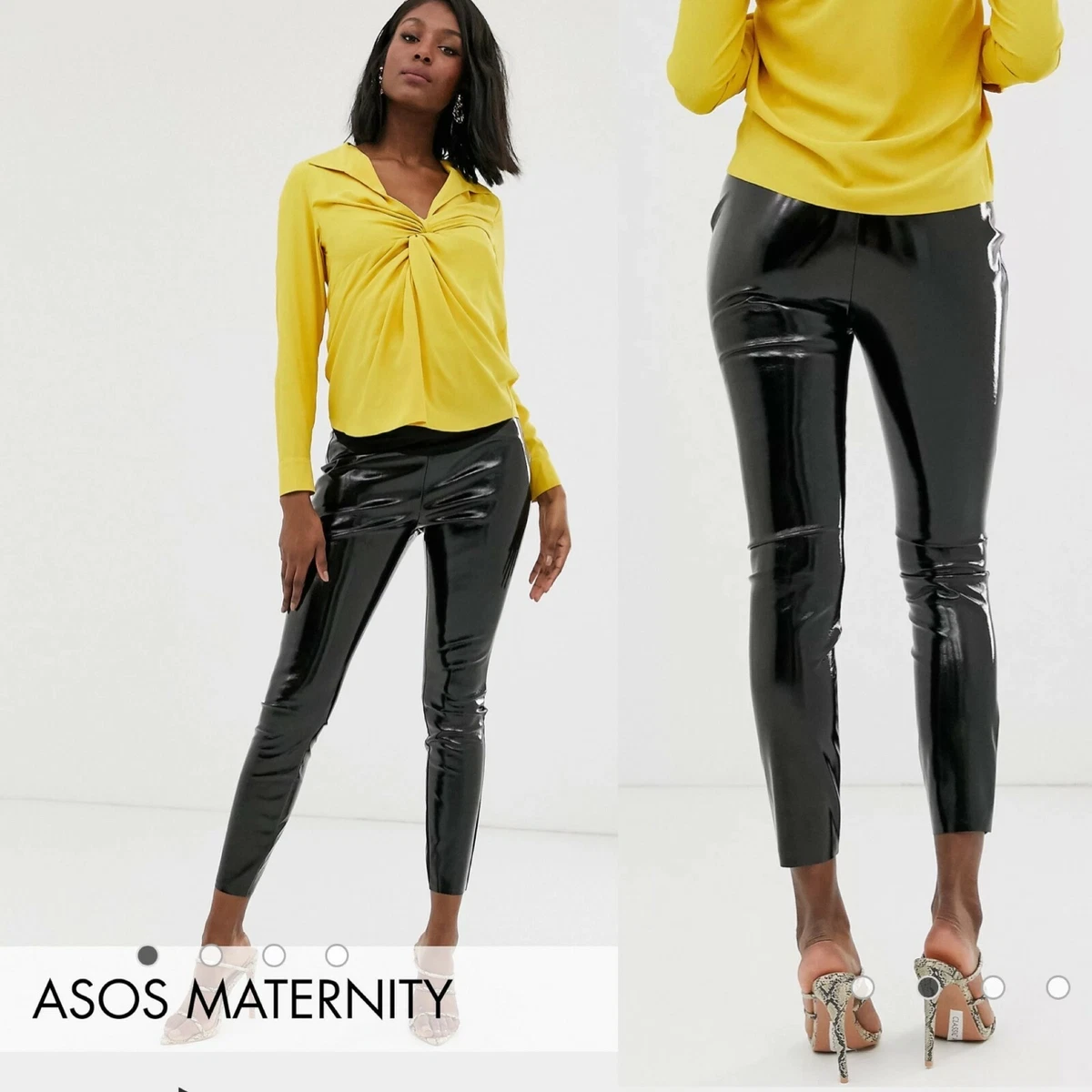 ASOS Maternity Spray on Vinyl Over the Bump Pants Black Crop Shiny Women's  8