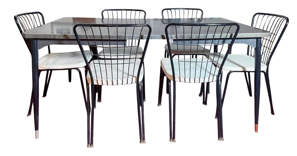 Juego de comedor vintage MCM hojas expandibles con 6 sillas con tapicería original Foto 2 de 4