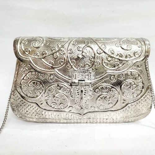 Mid century modern handmade silver metal purse - Clutch with long strap Gift bag - Picture 7 of 8