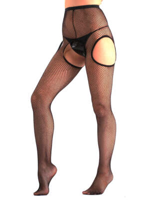 Elegant Moments Damen Netz Strapsstrumpfhose in klassischem Schwarz