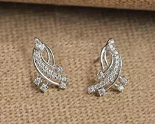 Round Cut Simulated Diamond Pretty Fancy Stud Earring In 14k White Gold Plated