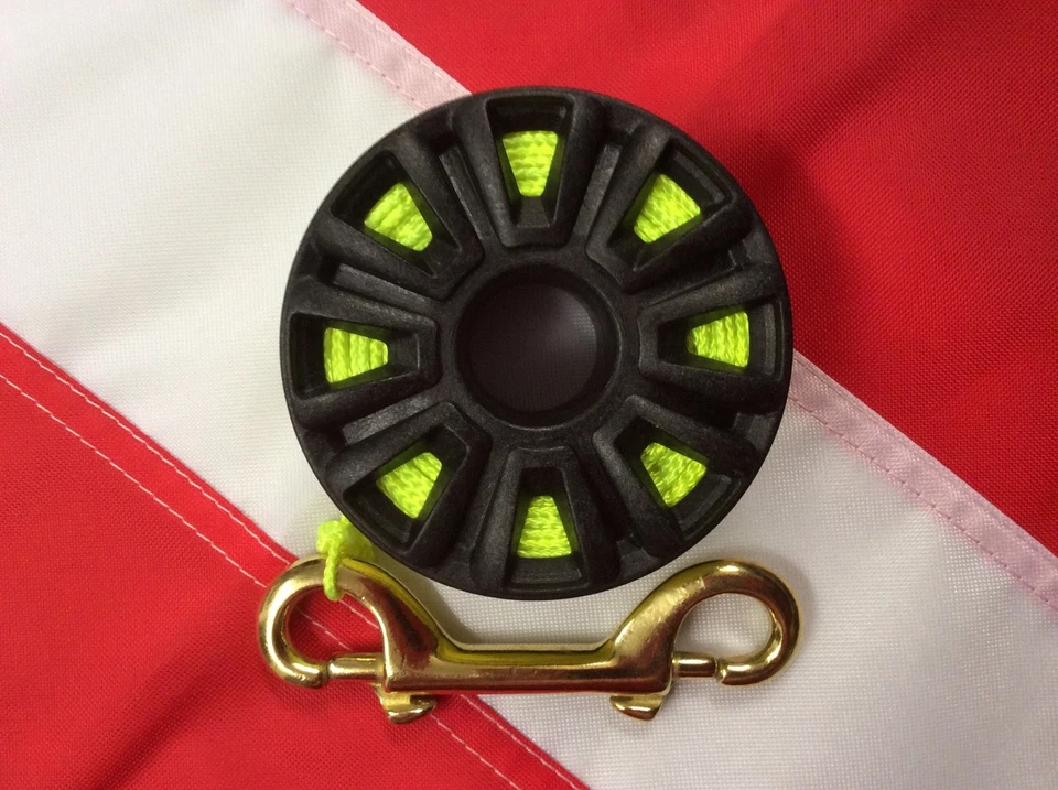 CARRETE DE BUCEO 100 pies equipo de buceo equipo de emergencia kit táctico clip de latón Foto 2 de 3